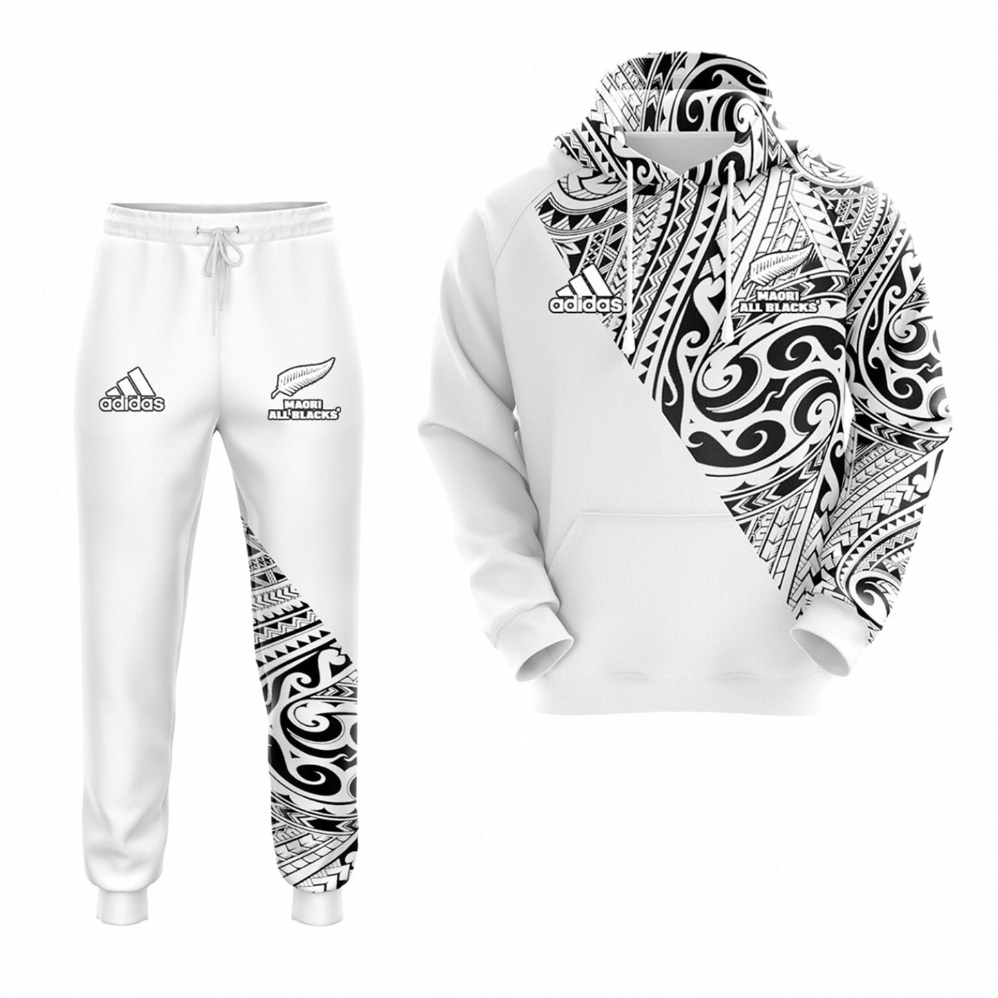 2024 All Blacks Maori Inspired White Hoodie and Pants